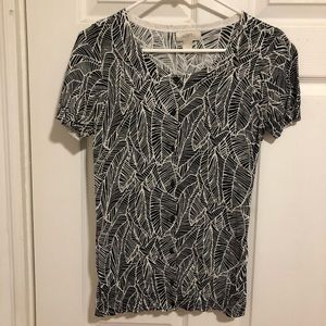 Loft button down black and white knit shirt